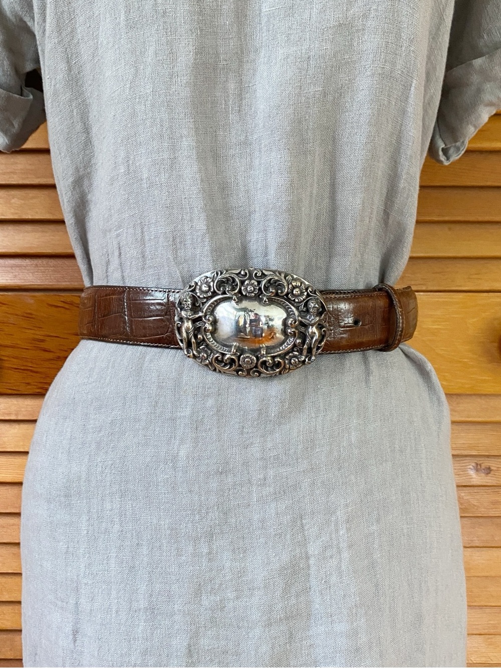 Vintage Brighton Belt Size Medium 28"-32" Brown Cherub Angel Silver Tone Buckle